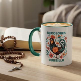 DeColores Cursillo-Folk-Art Schwarzer Hahn Glaube  Tasse
