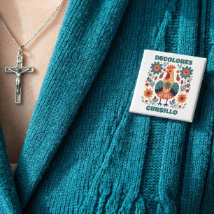 DeColores Cursillo Hahn Florale Volkskunst Türkis Button