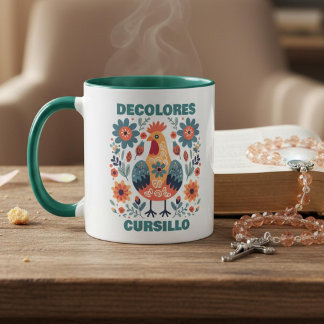 DeColores Cursillo Hahn Florale Volkskunst Türkis Tasse