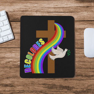 DeColores Cursillo Regenbogen mit Kreuz und Friede Mousepad