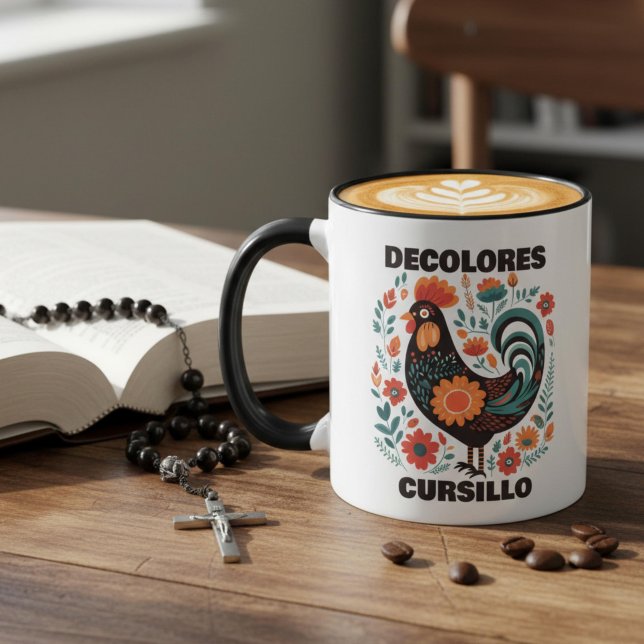 DeColores Cursillo Volkskunst Bunter Schwarzer Hah Tasse (Von Creator hochgeladen)
