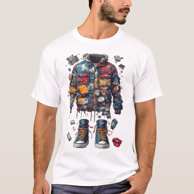 Deconstructed Collage Patchwork-Jacke Sneakerhead T-Shirt (Vorderseite)