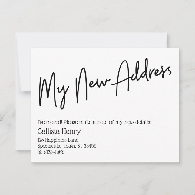 Décontracté Ma nouvelle adresse Faire-part noir et (Devant)