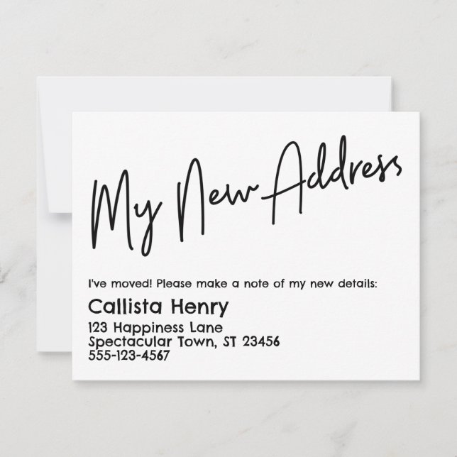 Décontracté Ma nouvelle adresse Faire-part noir et (Devant)