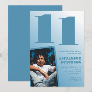 Décor bleu 11e anniversaire invitations Boy Photo