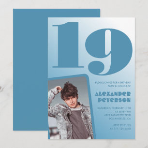 Décor bleu 19e anniversaire invitations Boy Photo