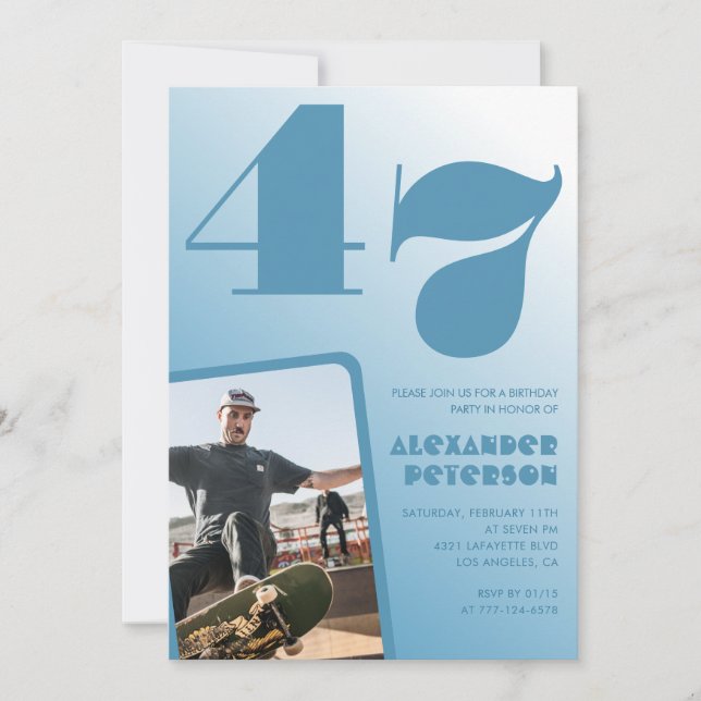 Décor bleu 47e anniversaire invitations Hommes Pho (Devant)