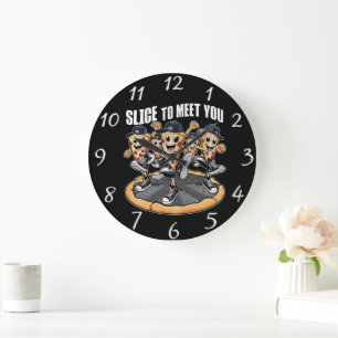 Décor de caricature amusant Pizza Wall Horloge