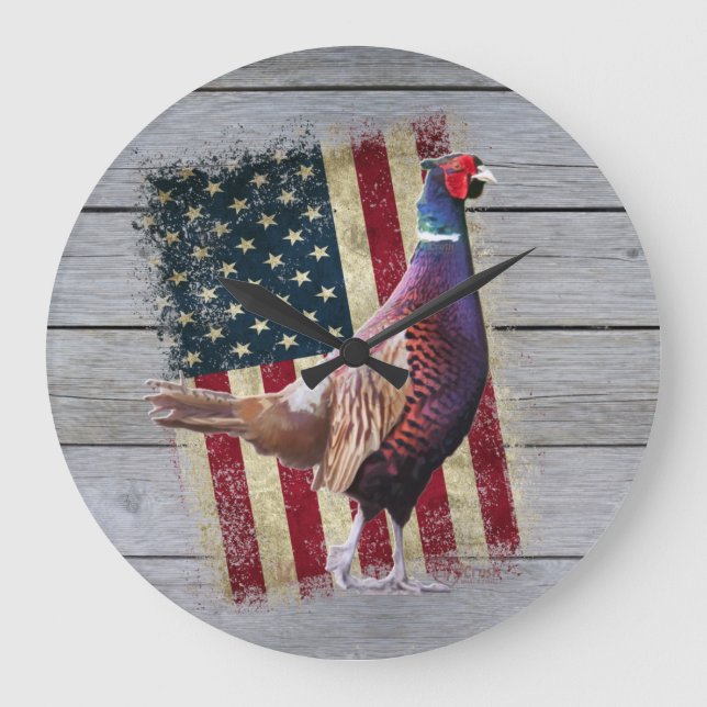 Décor de chasse Patriotique faisan Grande horloge (Recto)