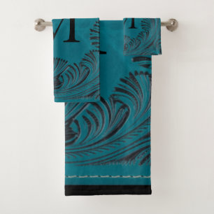 Décor Floral Occidental en Cuir turquoise