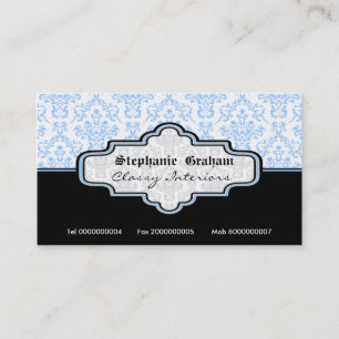 Décor noir bleu blanc damassé carte de visite