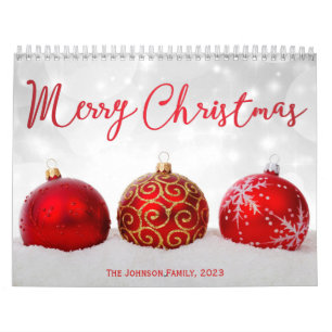 Décor rouge Joyeux Noël 2023 Calendrier photo