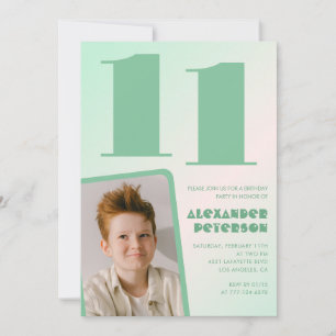 Décor vert 11e anniversaire invitations Boy Photo
