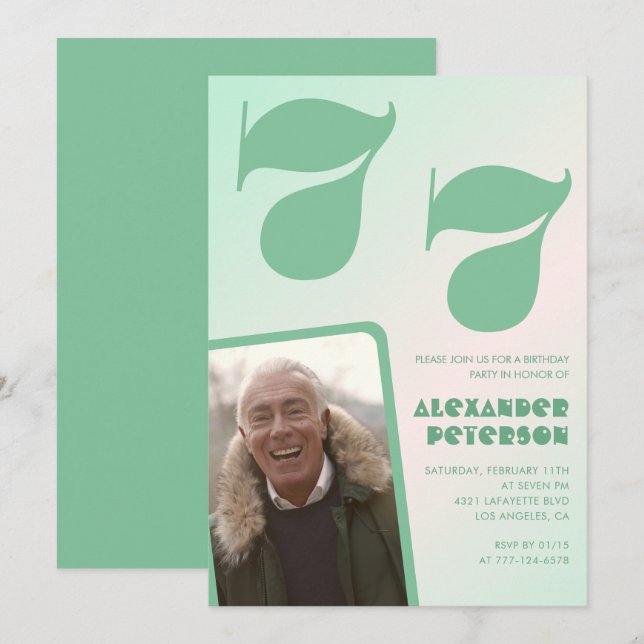 Décor vert 77e anniversaire invitations Hommes Pho (Devant / Derrière)