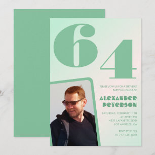 Décor vert Invitations à 64e anniversaire Boy Phot