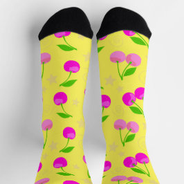 Decora Kei Rainbow Cherry Pattern Yellow Socken