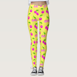 Decora Kei Regenbogen-Kirschmuster Gelb Leggings