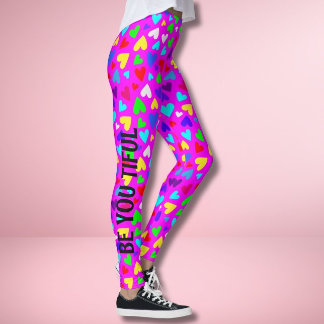 Decora Style Custom Text Rainbow Heart Kawaii Leggings (Von Creator hochgeladen)