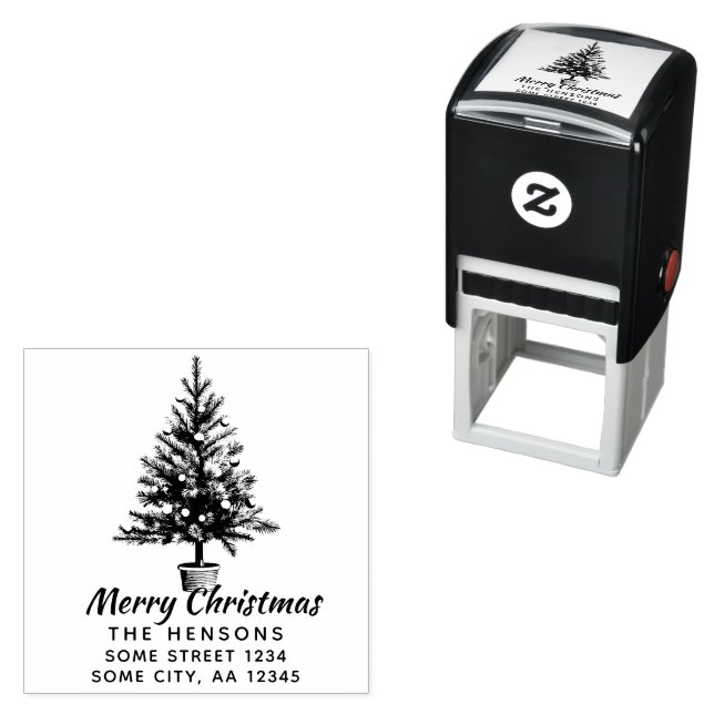 Decorated Christmas Tree Family Address Permastempel (Beispiel)