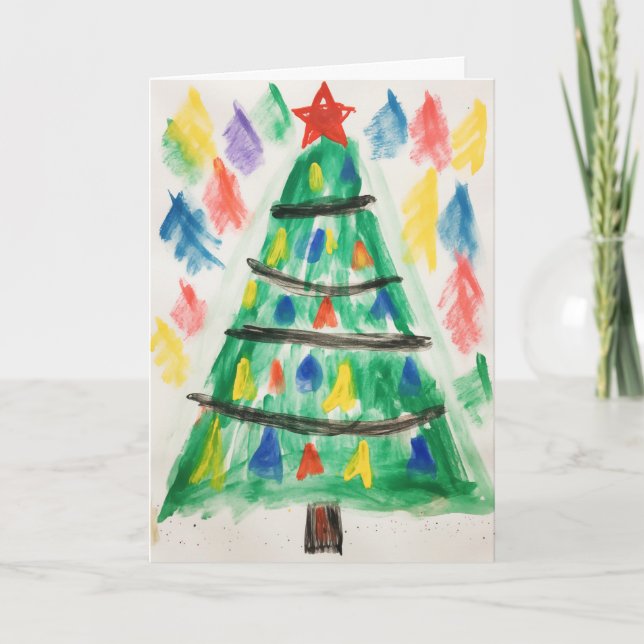 Decorated Crayon Christmas Tree Weihnachtskarte Karte (Vorderseite)
