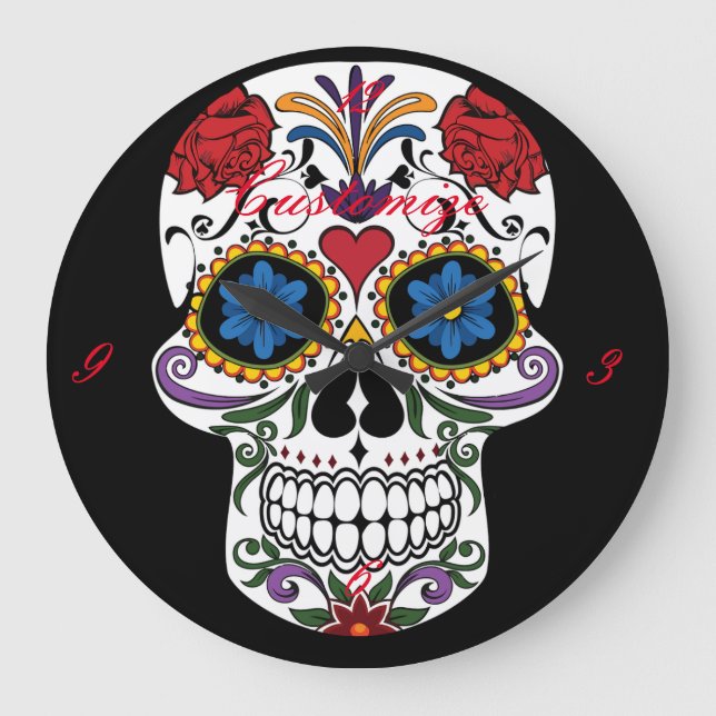 Decorated Human Skull Art Thunder_Cove Große Wanduhr (Vorderseite)