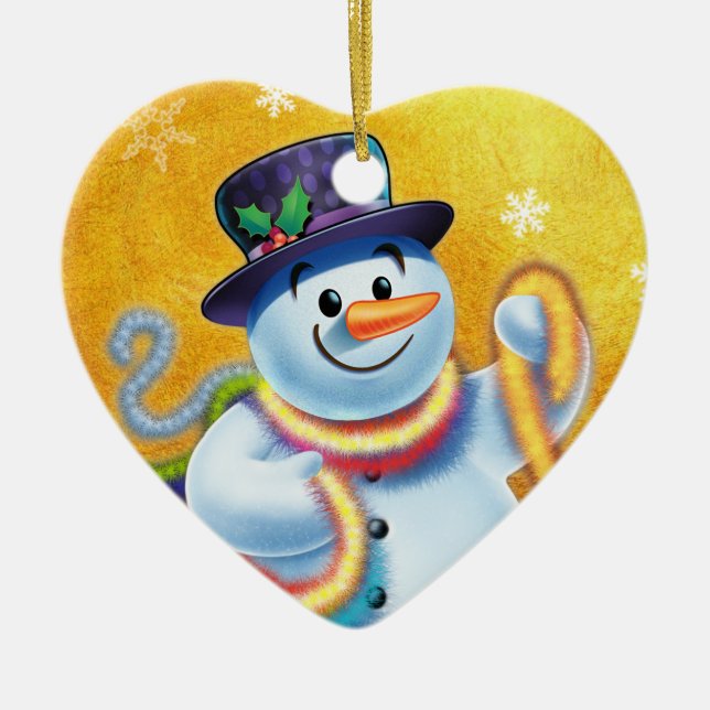 Décoration d'arbre de Noël de coeur Snowman & tins (Devant)