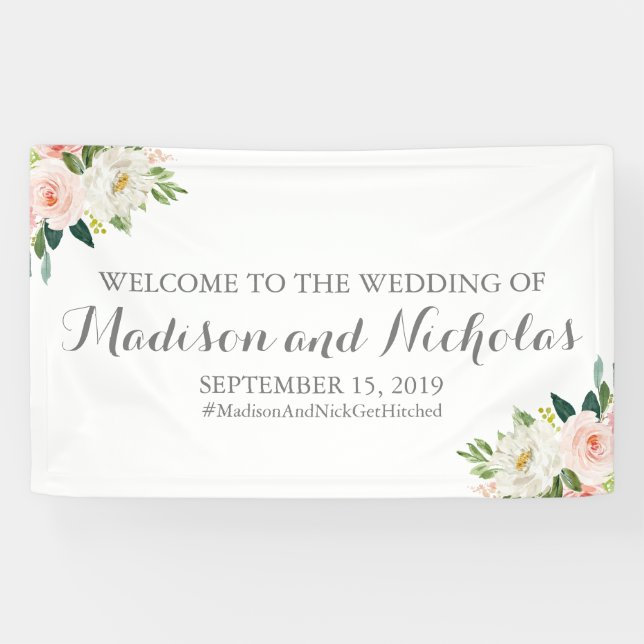 Décoration de bannière de mariage de fleur rose et (Horizontal)