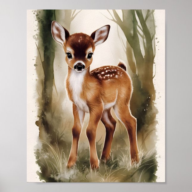 Décoration de chambre d'enfant bébé cerf aquarelle (Devant)