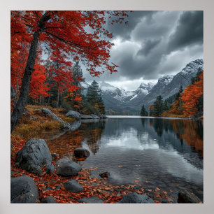 🍁 Décoration de la réflexion du lac de montagne e