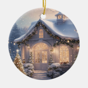 Décoration de Noël de chalet d'hiver Gris Bleu