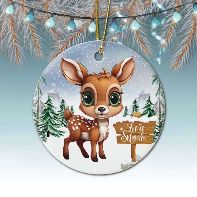 Décoration de Noël Faune Forêt Enchantée Cerfs Fêt (Winter wonderland wildlife deer holiday decor ornament cute baby doe Let It Snow Decoration 🦌🎄)