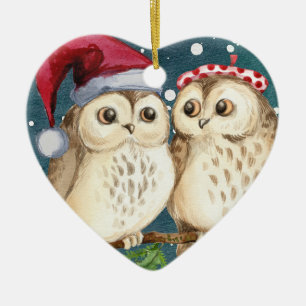 Décoration d'ornement de Noël de coeur de hiboux