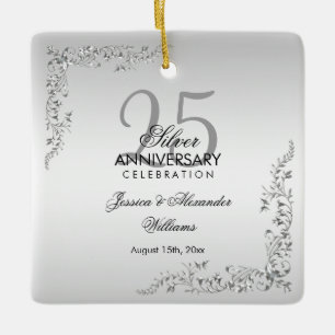 Décoration élégante en argent 25e anniversaire 