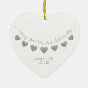 Décoration En Céramique 15th Crystal Wedding anniversary heart ornament