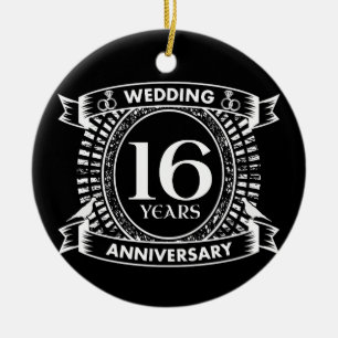 Décoration En Céramique 16E anniversaire mariage noir et blanc