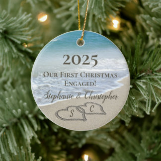 Décoration En Céramique 2026 Premier Noël de fiançailles Cœurs de plage In