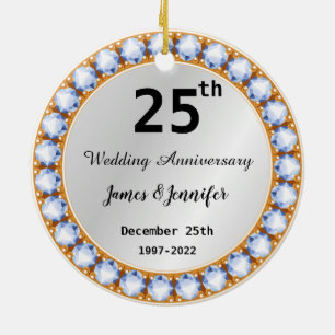 Décoration En Céramique 25e anniversaire du Mariage diamant Noms personnal