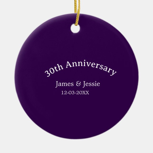 Décoration En Céramique 30th wedding anniversary name date purple simple  (Devant)