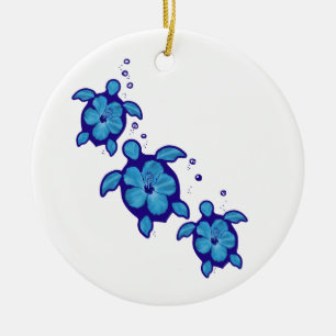 Décoration En Céramique 3 tortues bleues de Honu