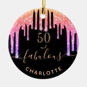 Décoration En Céramique 50 Fabulous birthday black rainbow glitter sparkle