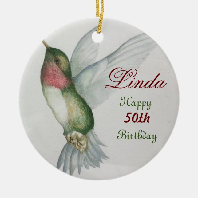 Décoration En Céramique 50e anniversaire Hummingbird Keepsaké Aquarelle (Devant)