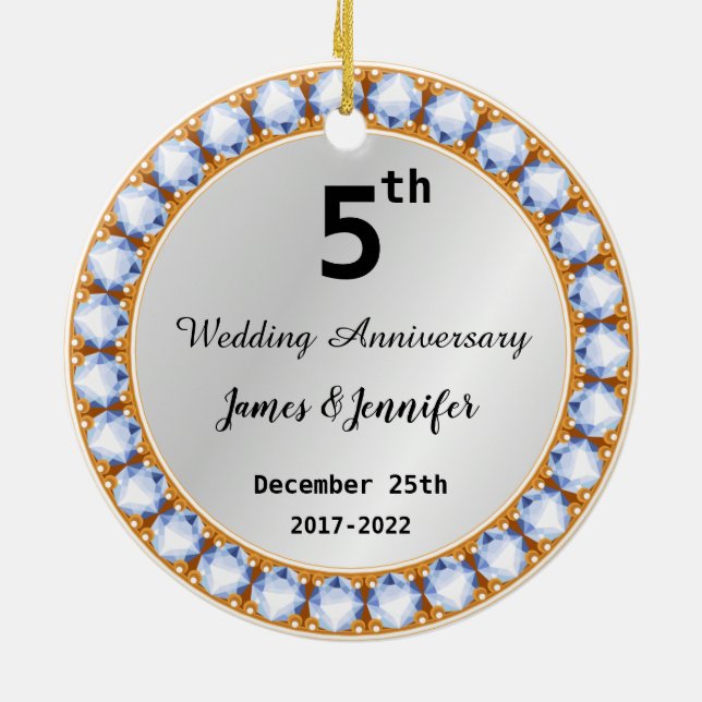 Décoration En Céramique 5e anniversaire Mariage diamant Noms personnalisés (Dos)