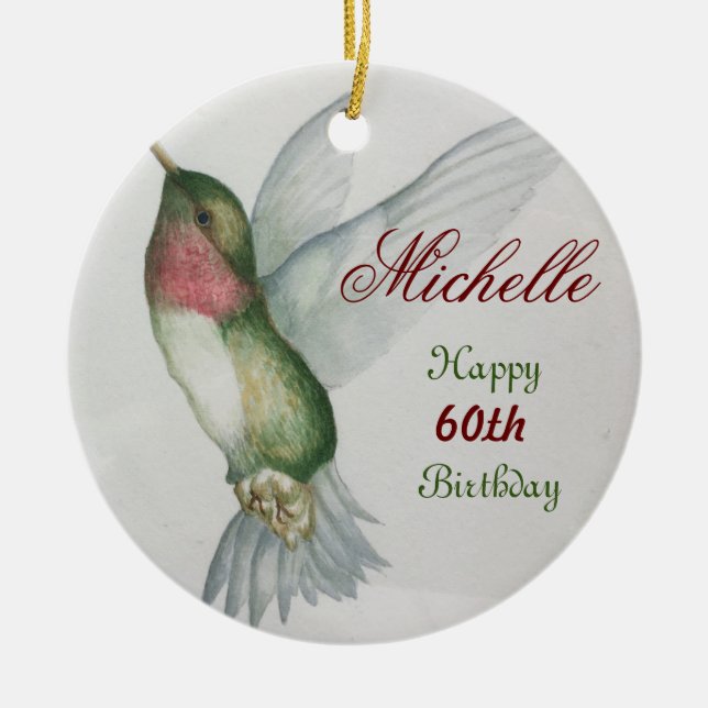 Décoration En Céramique 60e anniversaire Hummingbird Keepsaké Aquarelle (Devant)