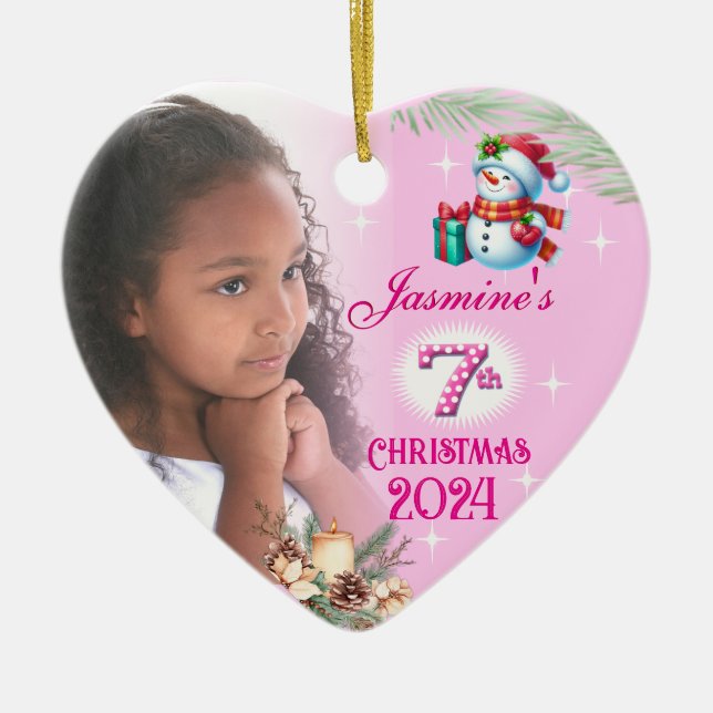 Décoration En Céramique 7e Noël Personnalisé Fille Photo Coeur Cadeau (Devant)