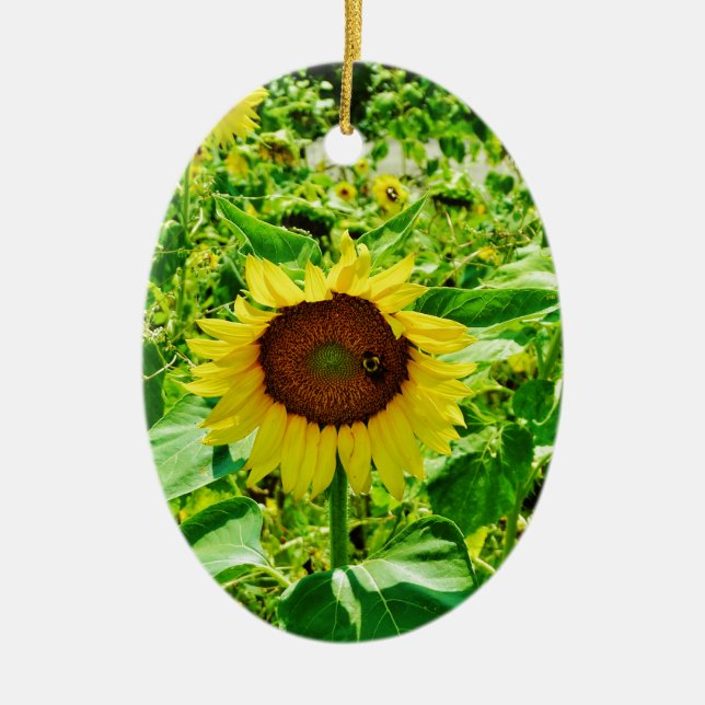 Décoration En Céramique Abeille sur tournesol jaune (Devant)
