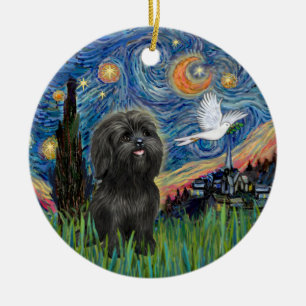 Décoration En Céramique Adorable Black Shih Tzu en adaptation nocturne éto