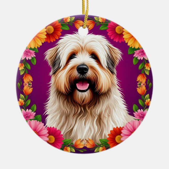 Décoration En Céramique Adorable Fluffy Chien avec Fleurs (Devant)