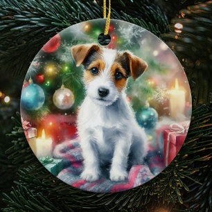 Décoration En Céramique Adorable Jack Russell Terrier Aquarelle Noël