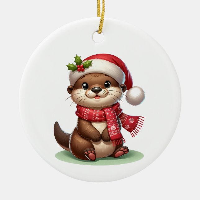 Décoration En Céramique adorable Otter de Noël (Devant)