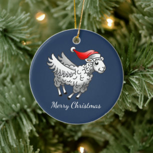 Décoration En Céramique Agneau de Noël père Noël